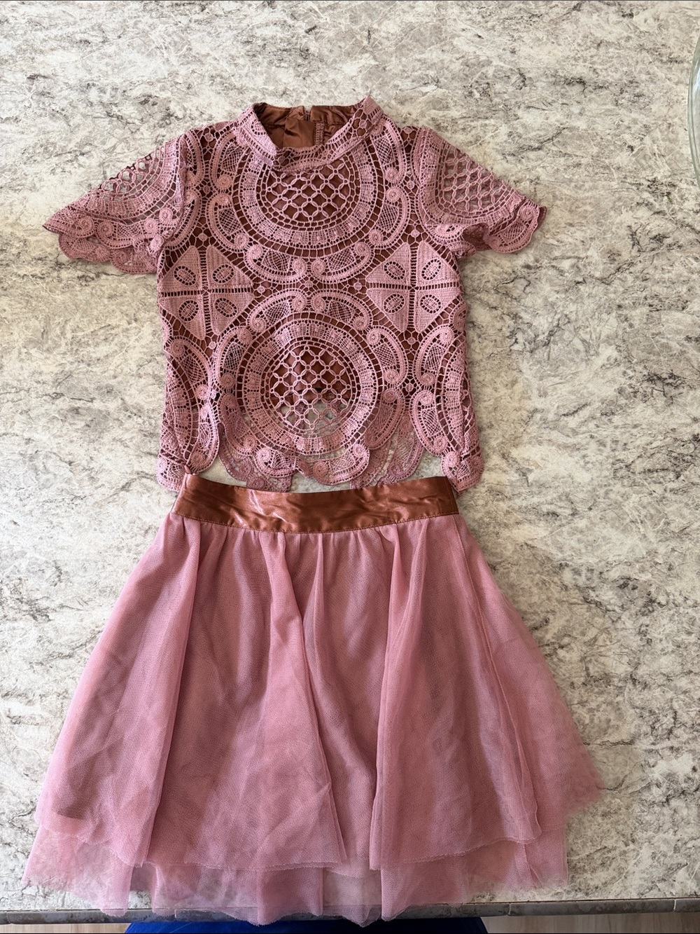 Joyfolie Rose Lace Top and Dusty Rose Tulle Skirt Set